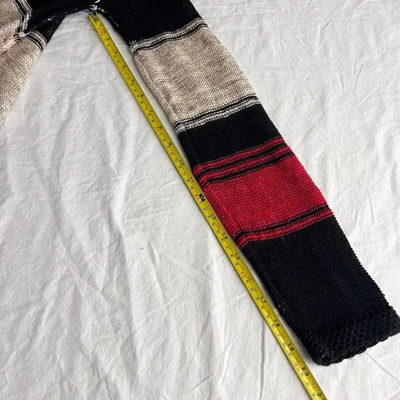 Free People Oversized Sweater Sz S Tan Red Striped Open Knit Crochet Boho Grunge - Picture 8 of 8